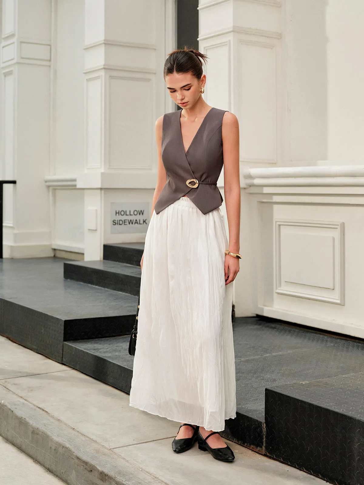 V-Neck Metal Tie-Back Vest With Belt sold by COMMENSE product image thumbnail 4