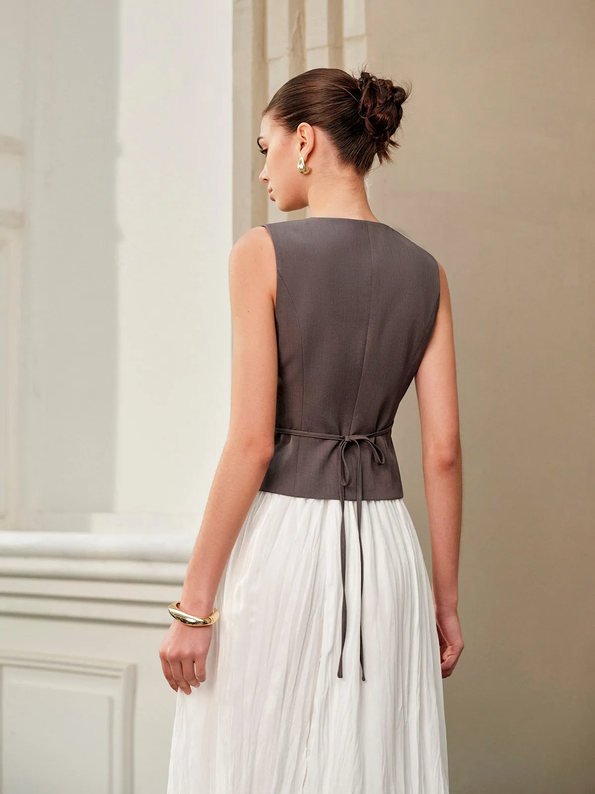 V-Neck Metal Tie-Back Vest With Belt sold by COMMENSE product image thumbnail 3