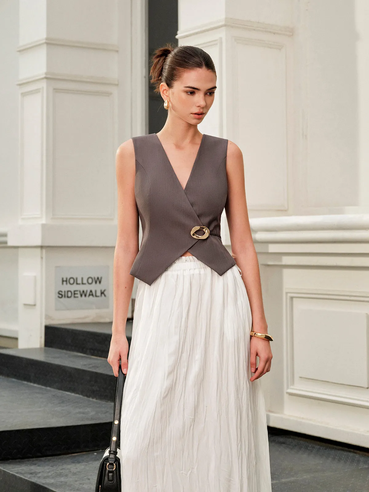 V-Neck Metal Tie-Back Vest With Belt sold by COMMENSE product image thumbnail 2