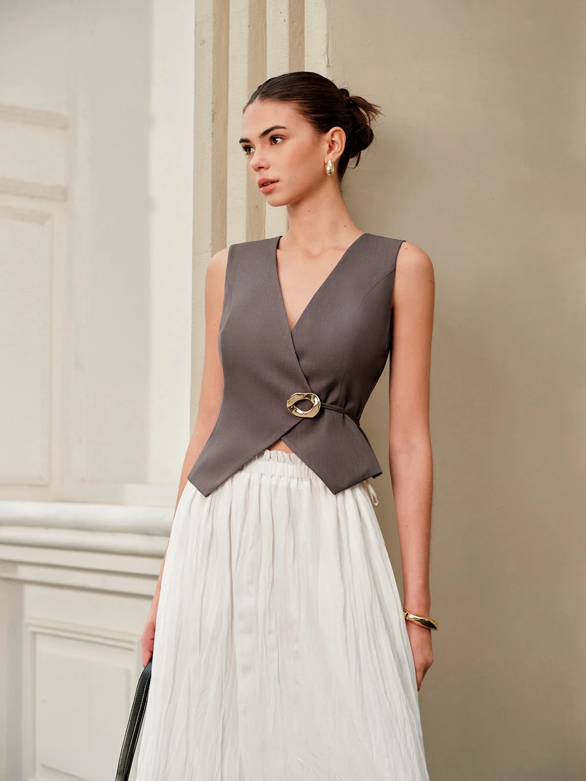 V-Neck Metal Tie-Back Vest With Belt sold by COMMENSE product image thumbnail 5