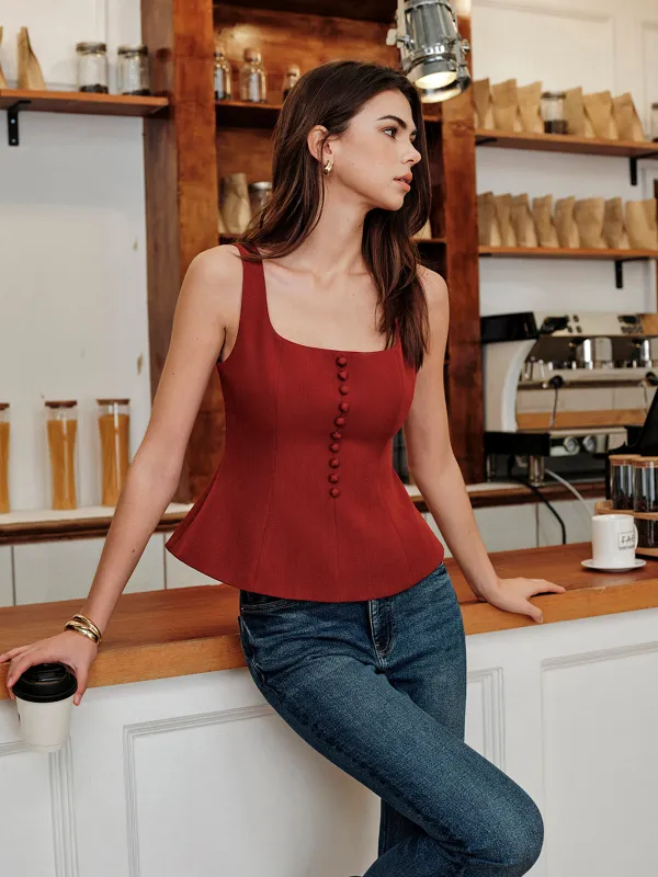 Square-Neck Zipper Tank Top sold by COMMENSE