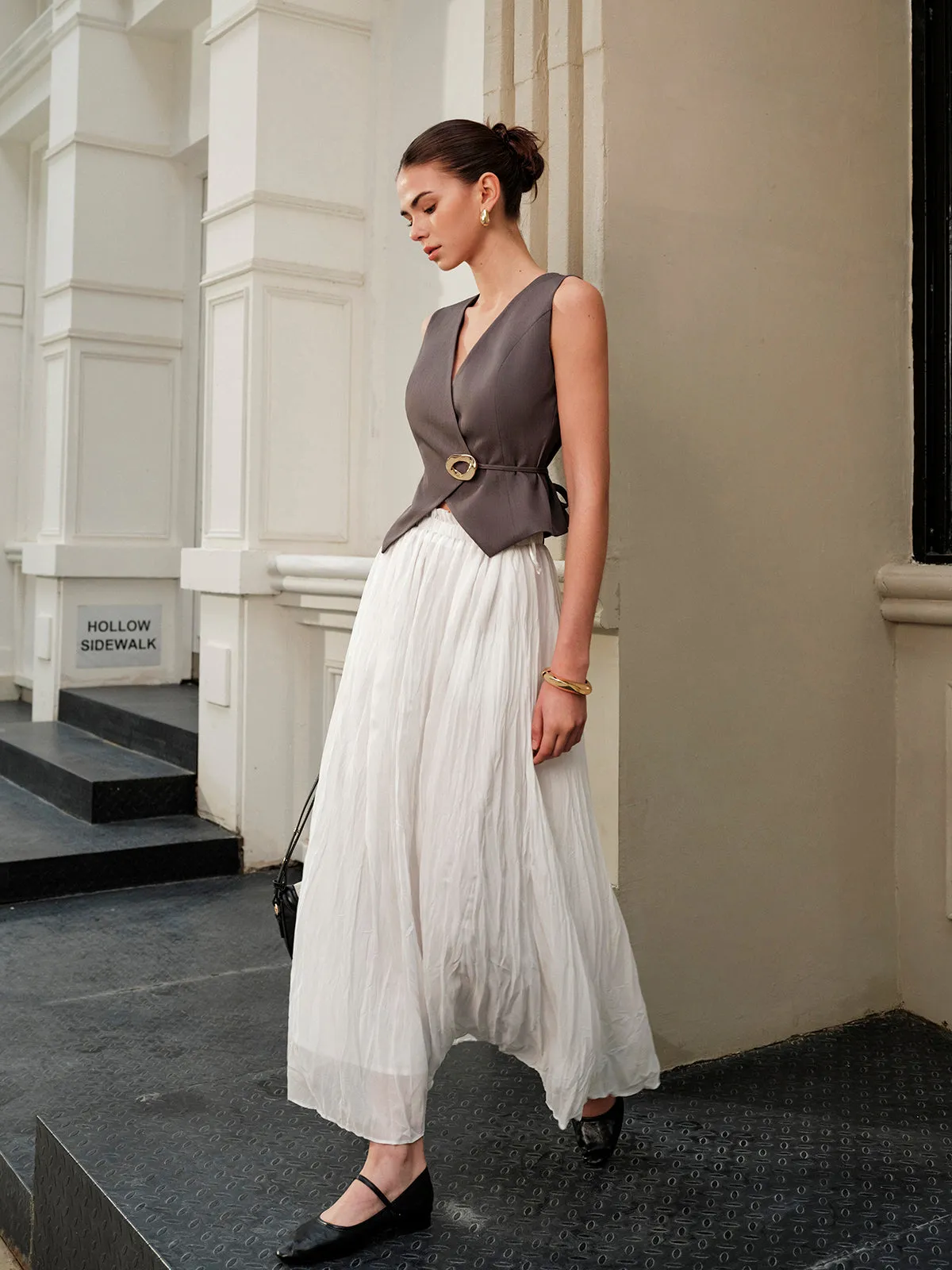 Elastic Waist Pleated Maxi Skirt sold by COMMENSE product image thumbnail 3