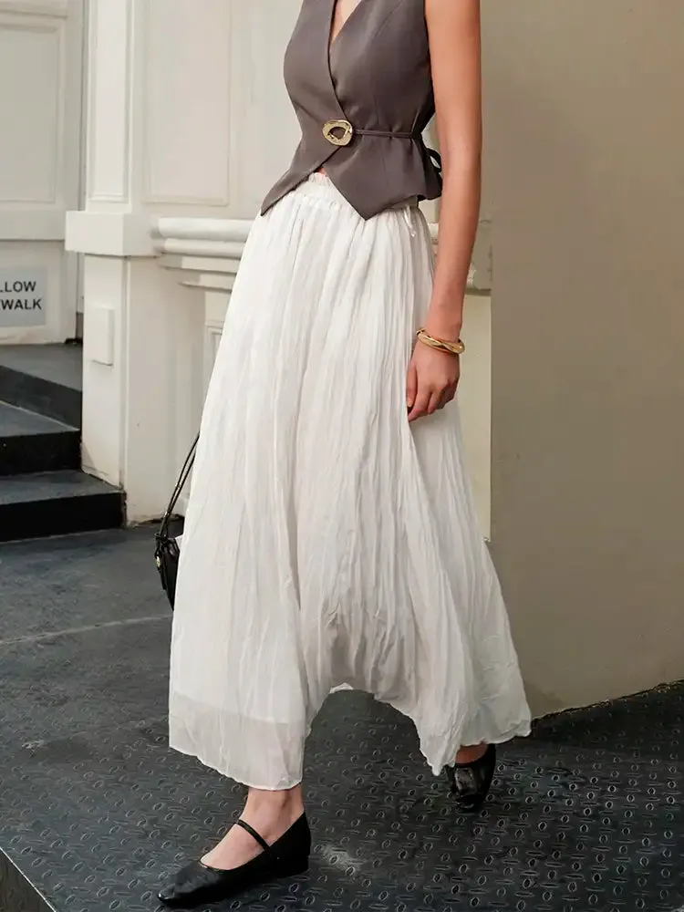 Elastic Waist Pleated Maxi Skirt sold by COMMENSE
