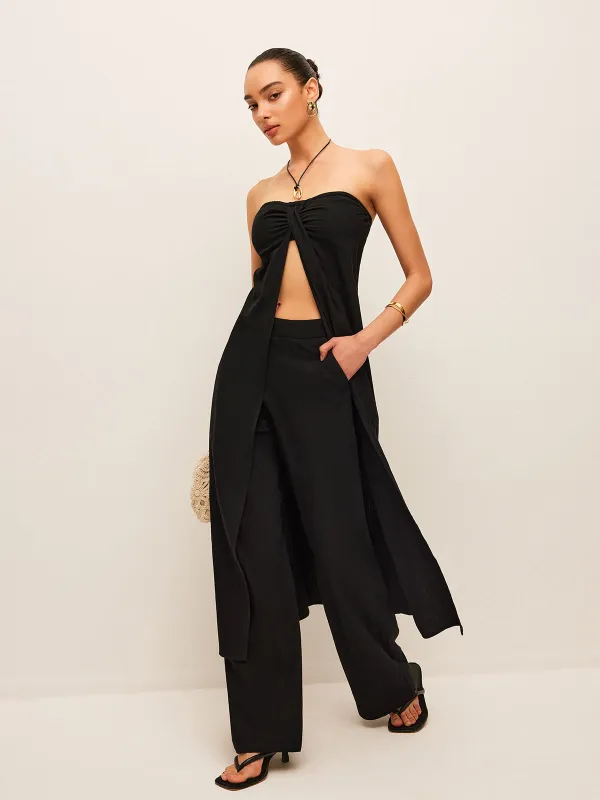 Cotton & Linen Tie-Front Top With Pants Set sold by COMMENSE