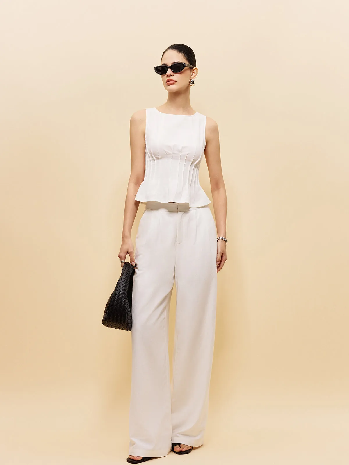 Peplum Top With Wide-Leg Pants Set sold by COMMENSE product image thumbnail 5