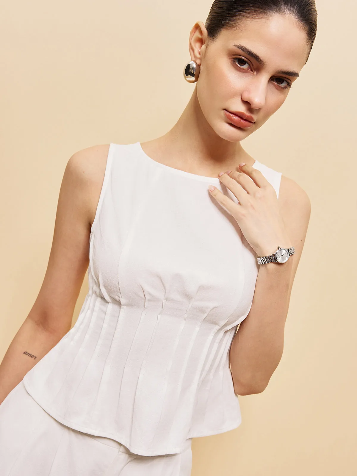 Peplum Top With Wide-Leg Pants Set sold by COMMENSE product image thumbnail 4