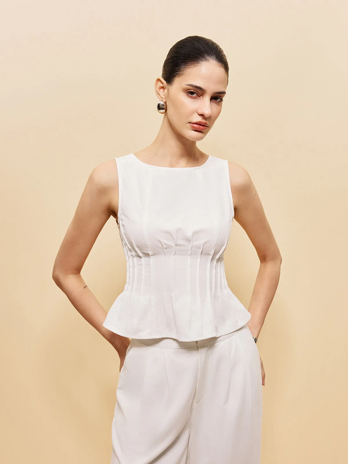 Peplum Top With Wide-Leg Pants Set sold by COMMENSE product image thumbnail 3