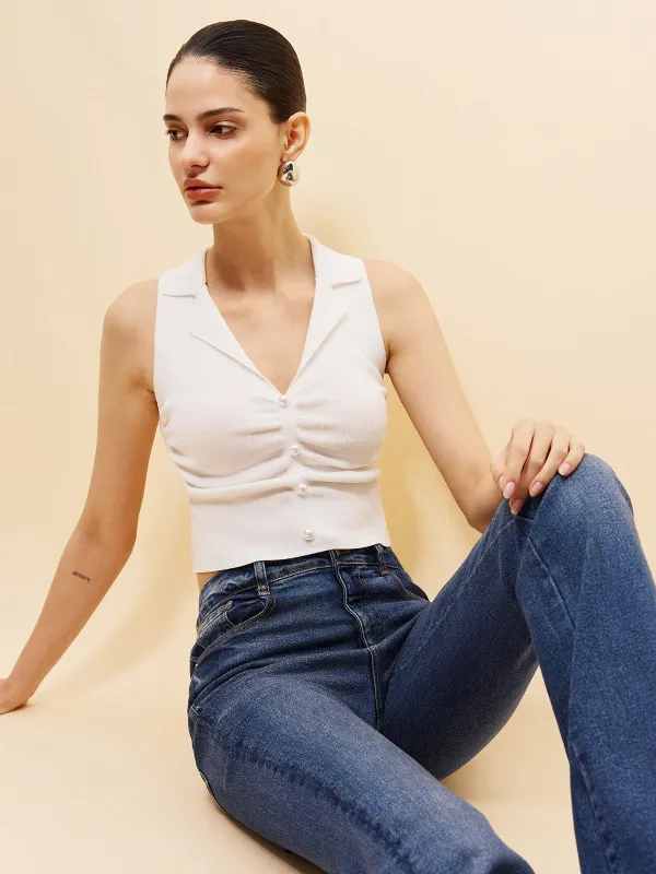 Sleeveless Button-Front Crop Sweater Vest sold by COMMENSE