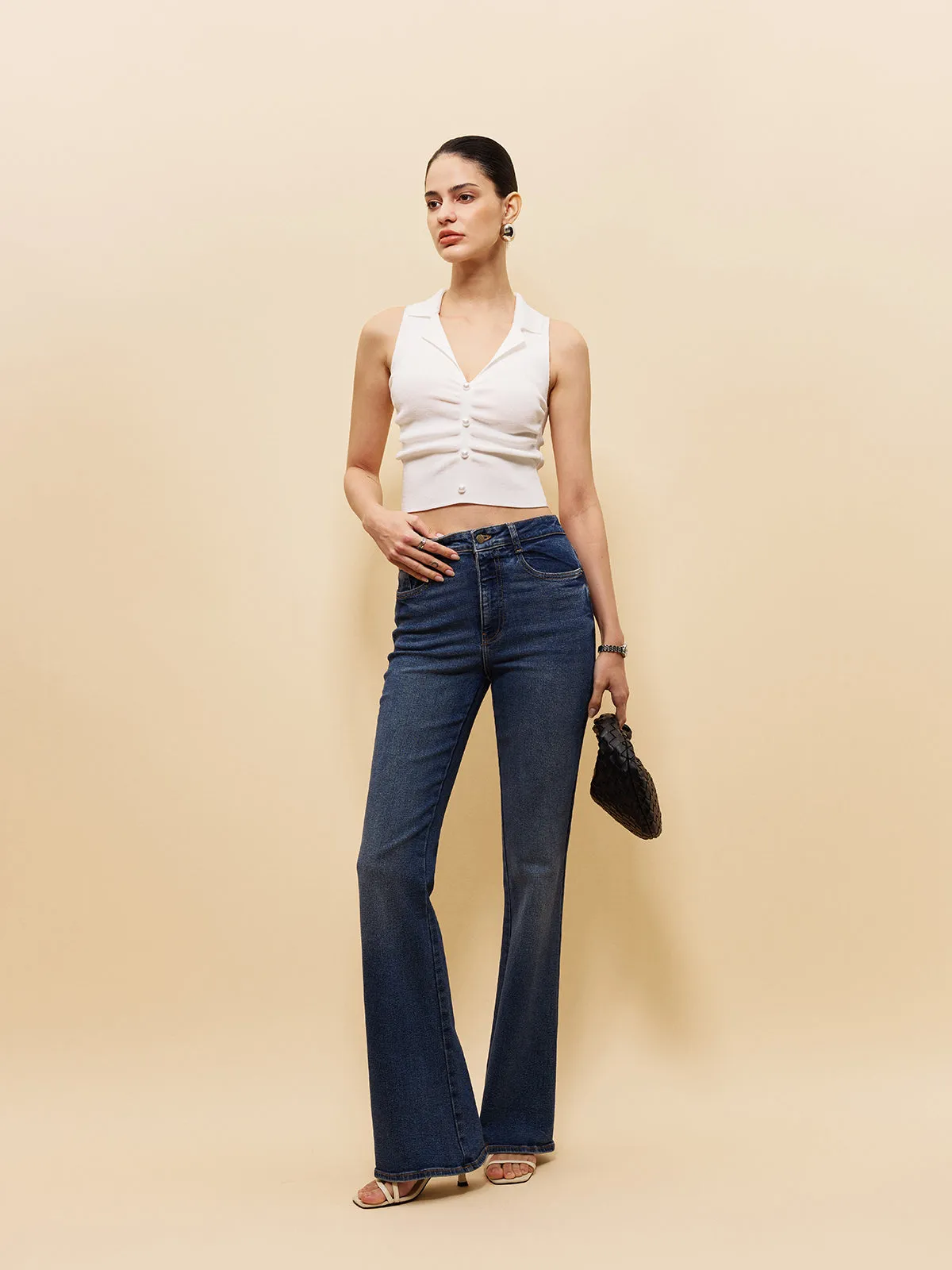 Sleeveless Button-Front Crop Sweater Vest sold by COMMENSE product image thumbnail 2