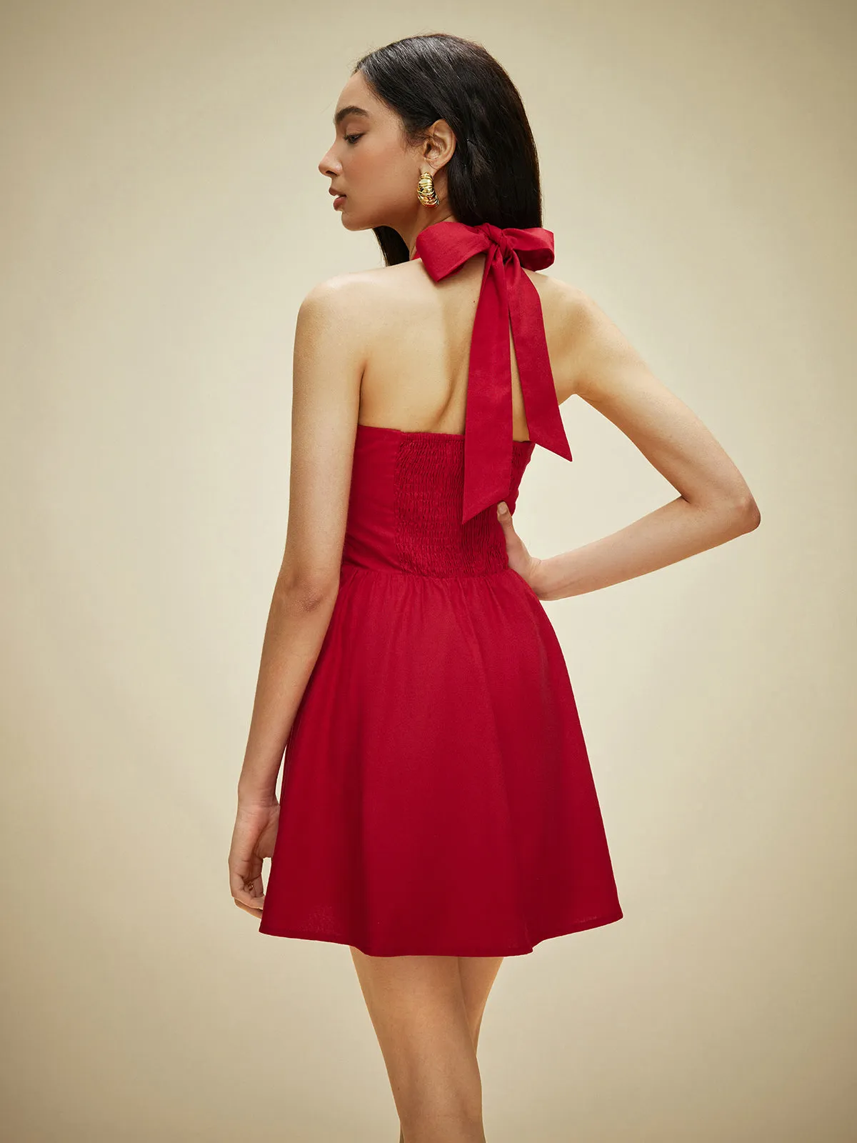 Cotton & Linen Halter Neck Button-Front Dress sold by COMMENSE product image thumbnail 2