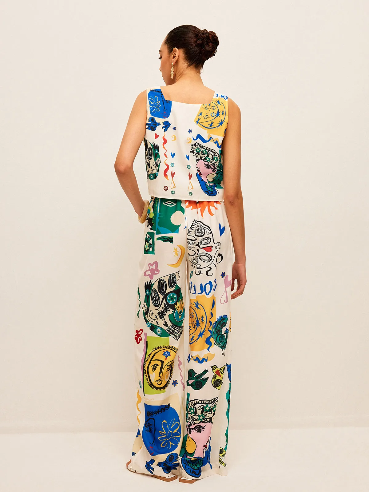 Graphic Print Crop Top With Wide-Leg Pants Set sold by COMMENSE product image thumbnail 4