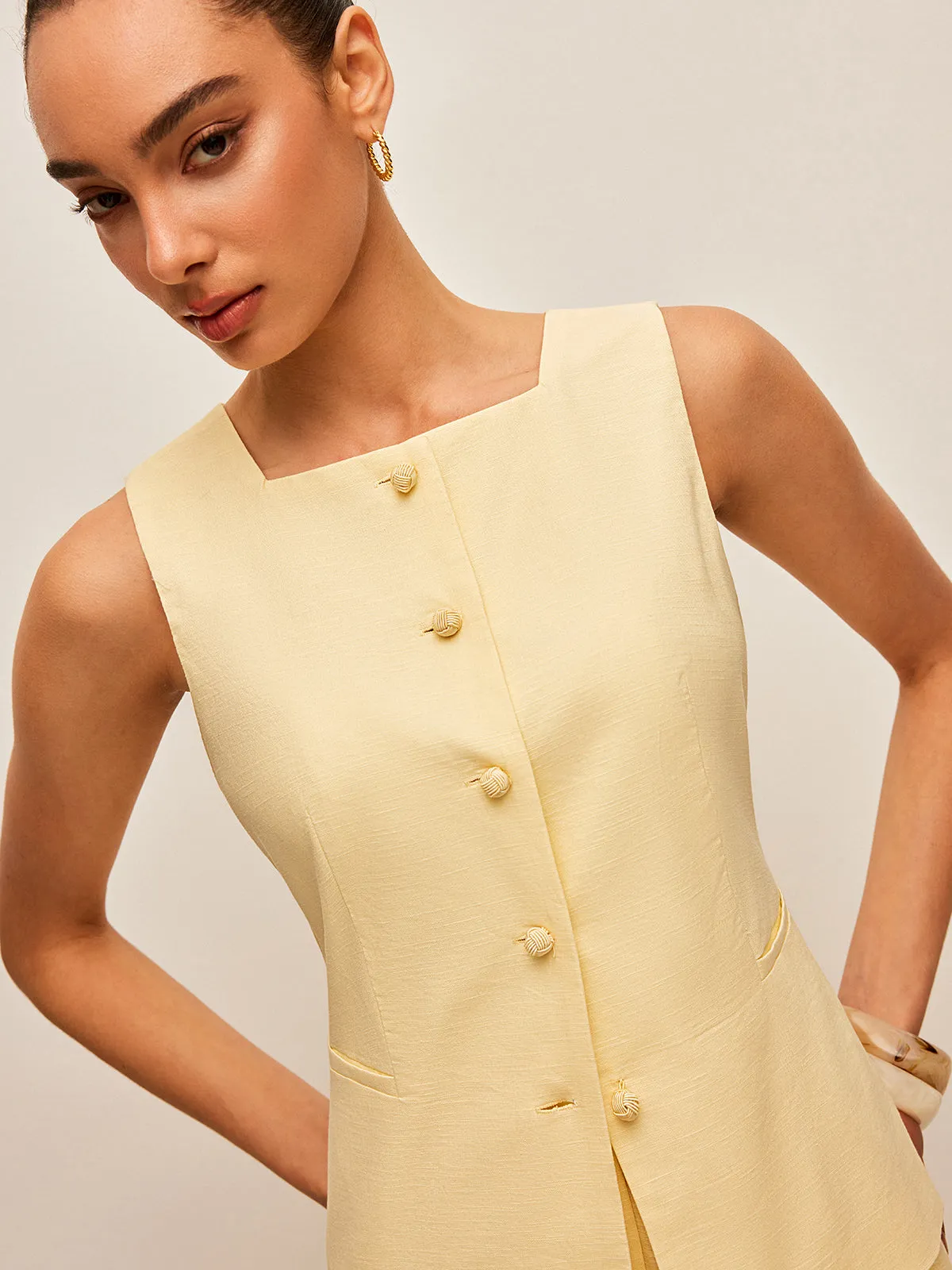 Cotton & Linen Tie-Back Vest With Pockets Pants Set sold by COMMENSE product image thumbnail 3