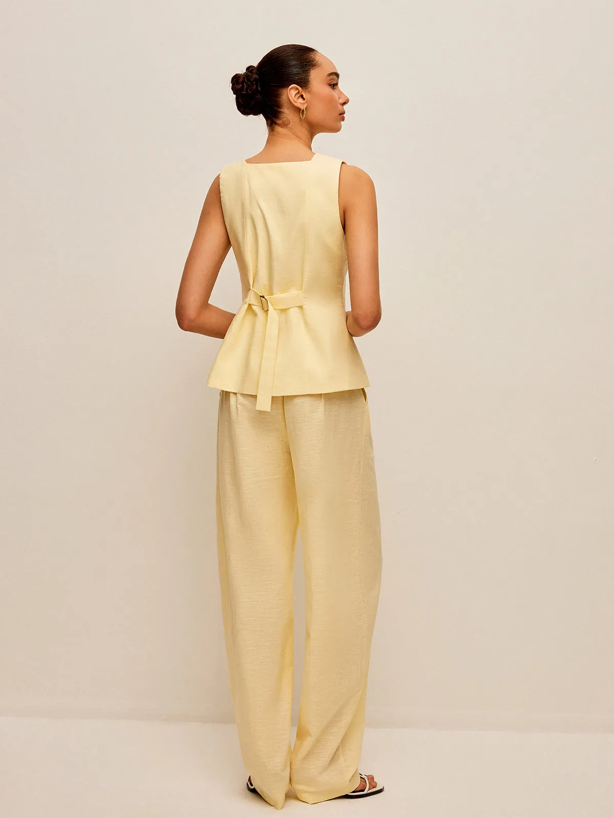 Cotton & Linen Tie-Back Vest With Pockets Pants Set sold by COMMENSE product image thumbnail 5