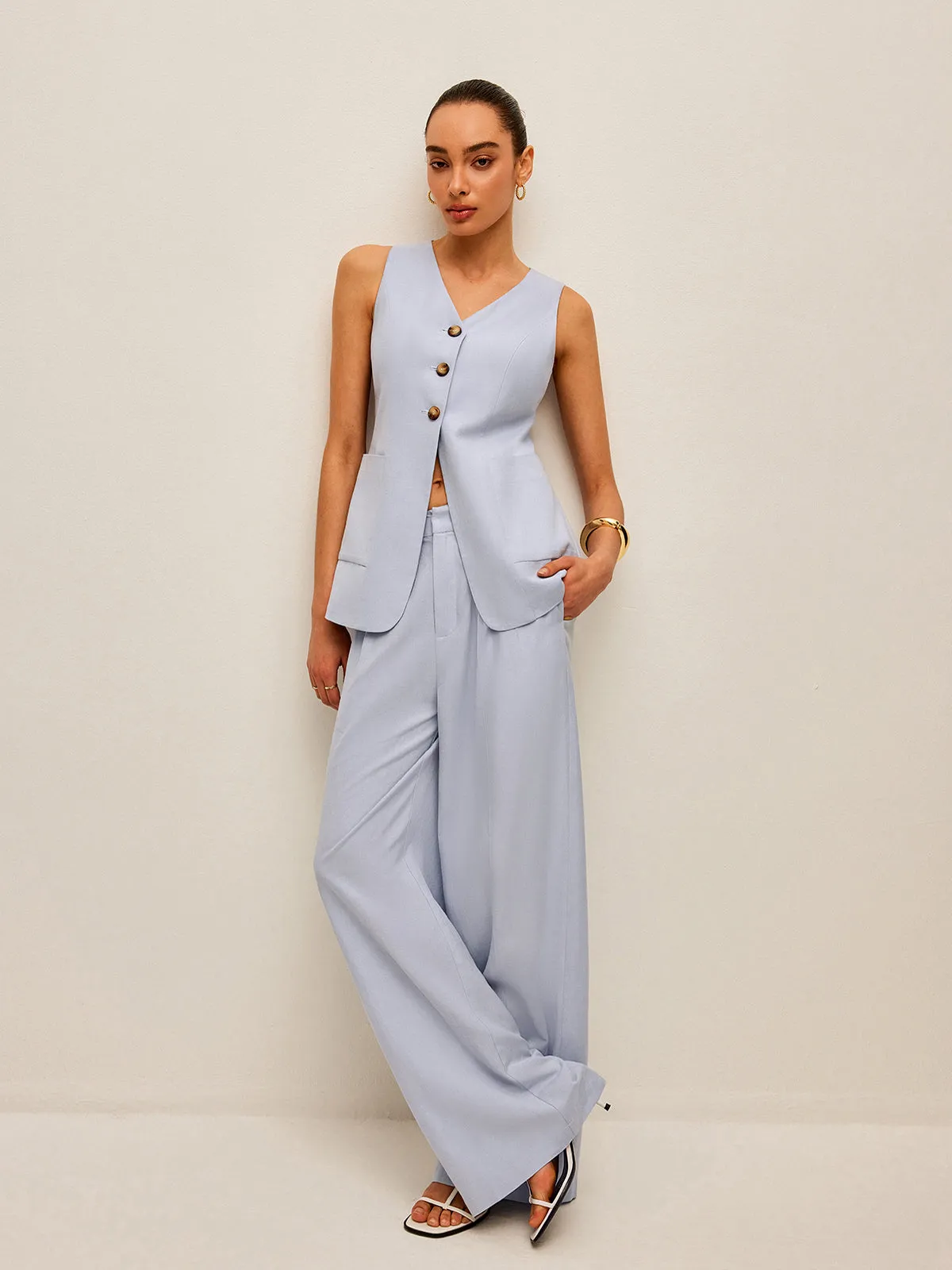 Cotton & Linen Tie-Back Vest With Pants Set sold by COMMENSE product image thumbnail 4