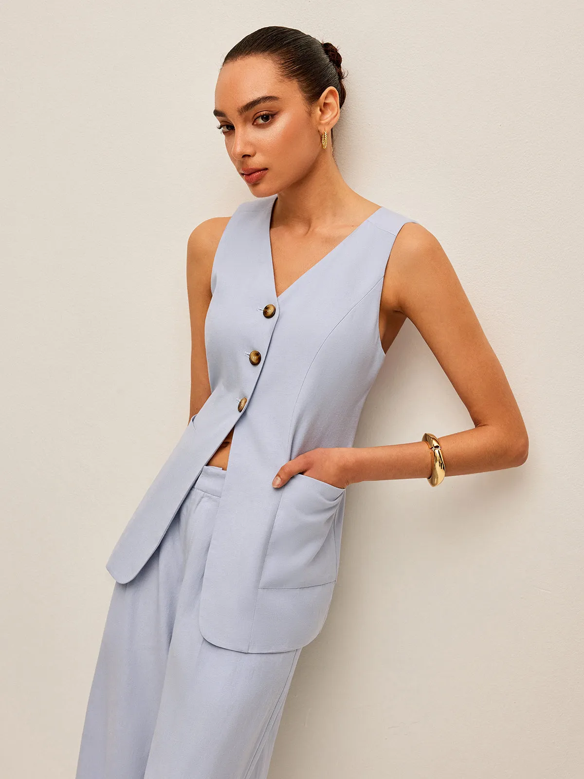 Cotton & Linen Tie-Back Vest With Pants Set sold by COMMENSE product image thumbnail 3