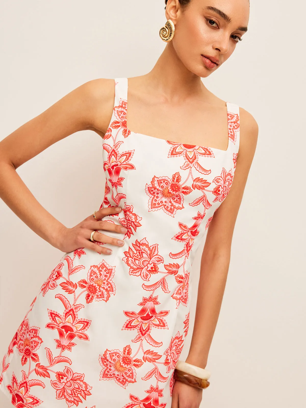 Floral Print Square Neck Dress sold by COMMENSE product image thumbnail 4