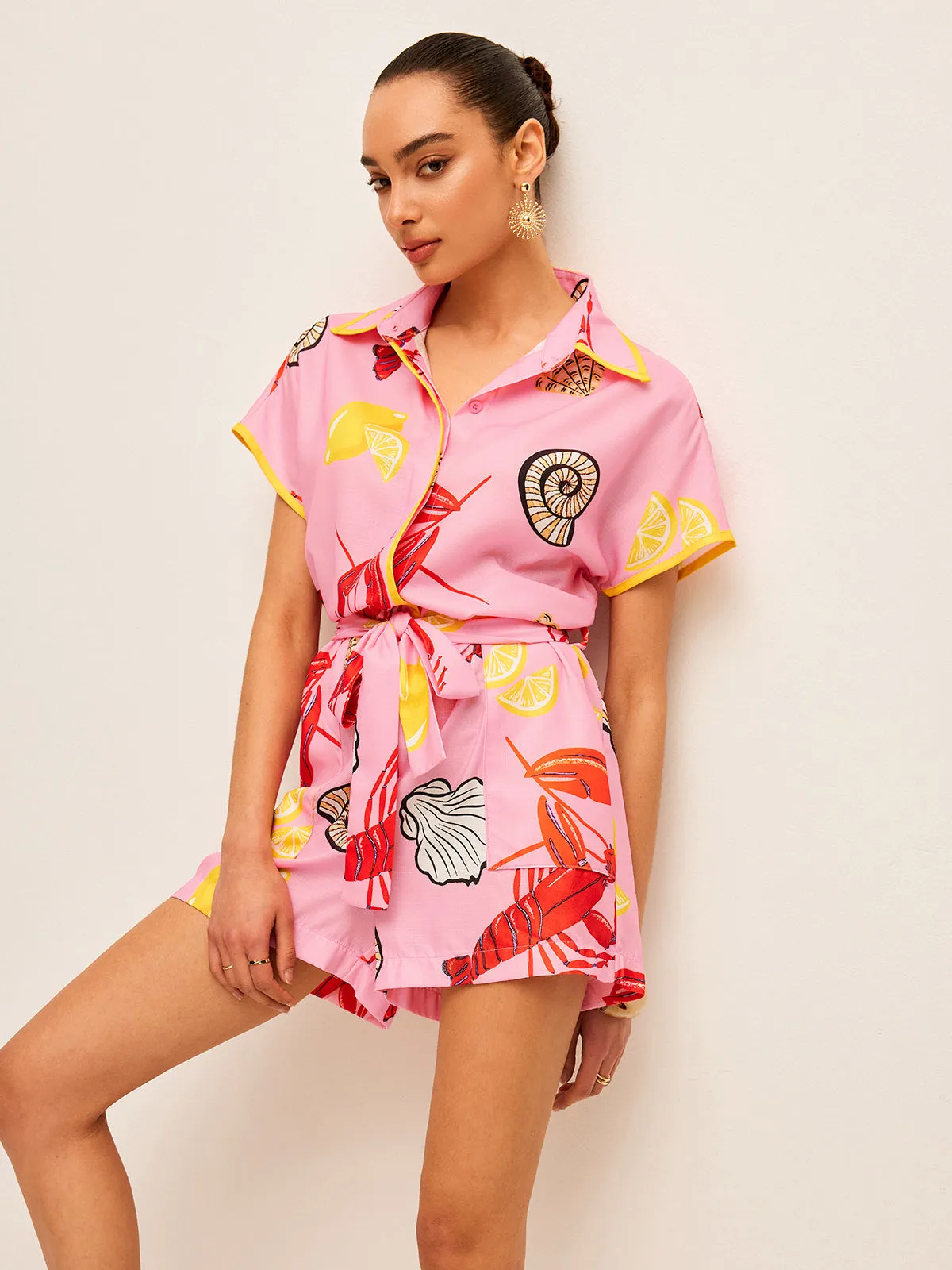 Fruit & Shell Print Tie-Waist Jumpsuit sold by COMMENSE product image thumbnail 3