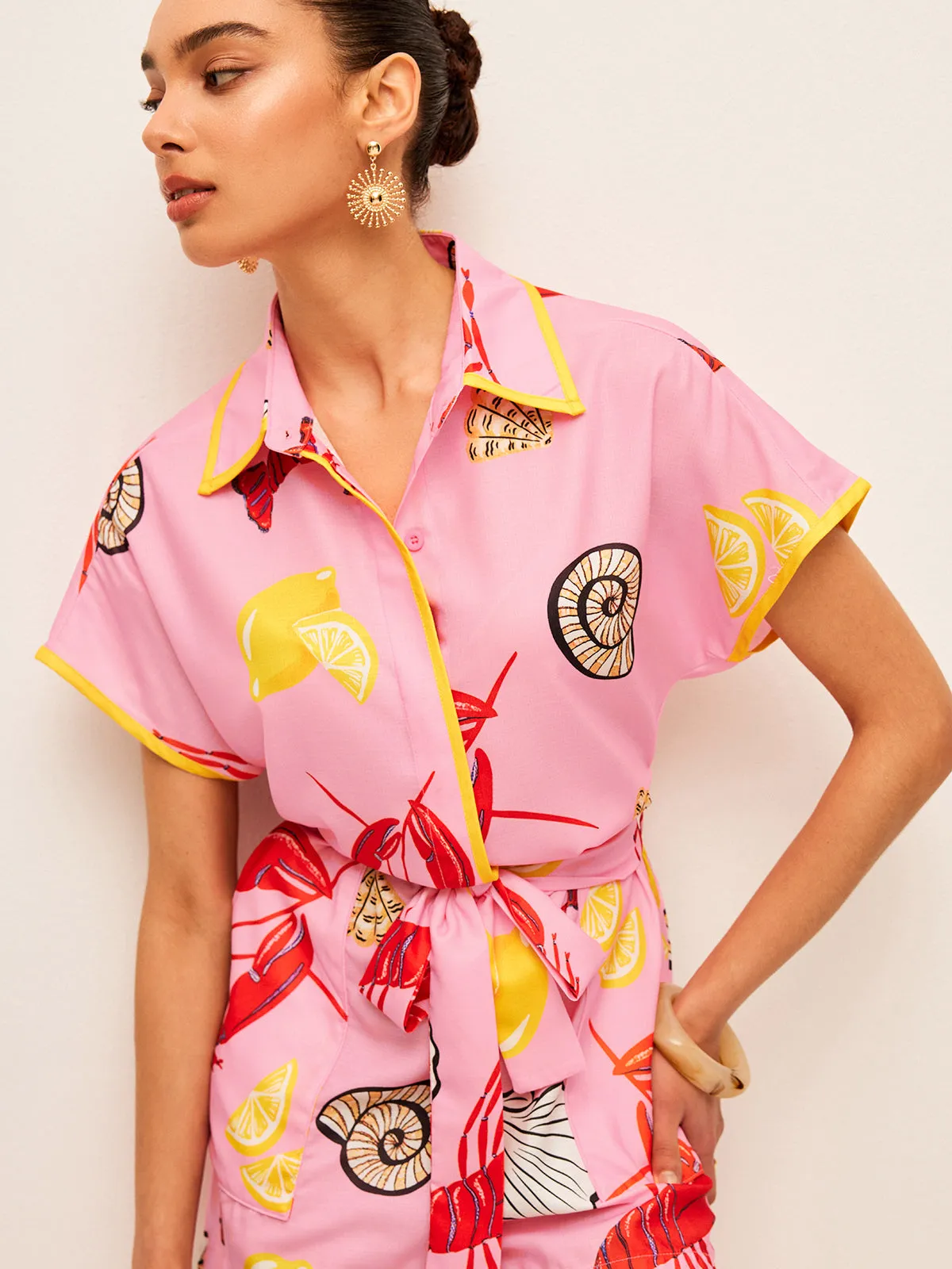 Fruit & Shell Print Tie-Waist Jumpsuit sold by COMMENSE product image thumbnail 4