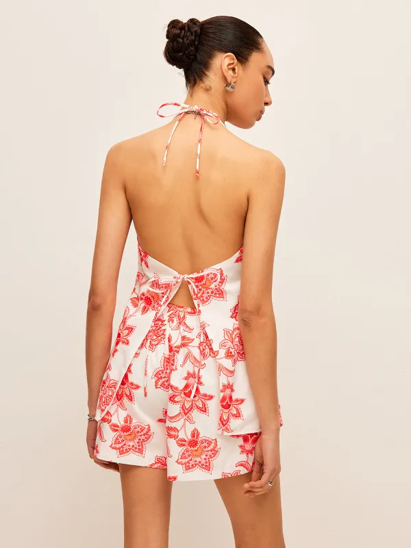 Floral Halter Neck Tie-Front Shorts Set sold by COMMENSE