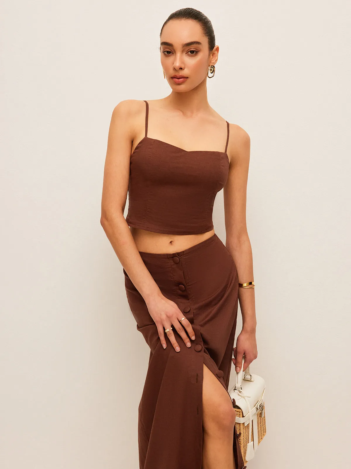 Cotton & Linen Button-Front Skirt Set sold by COMMENSE product image thumbnail 3