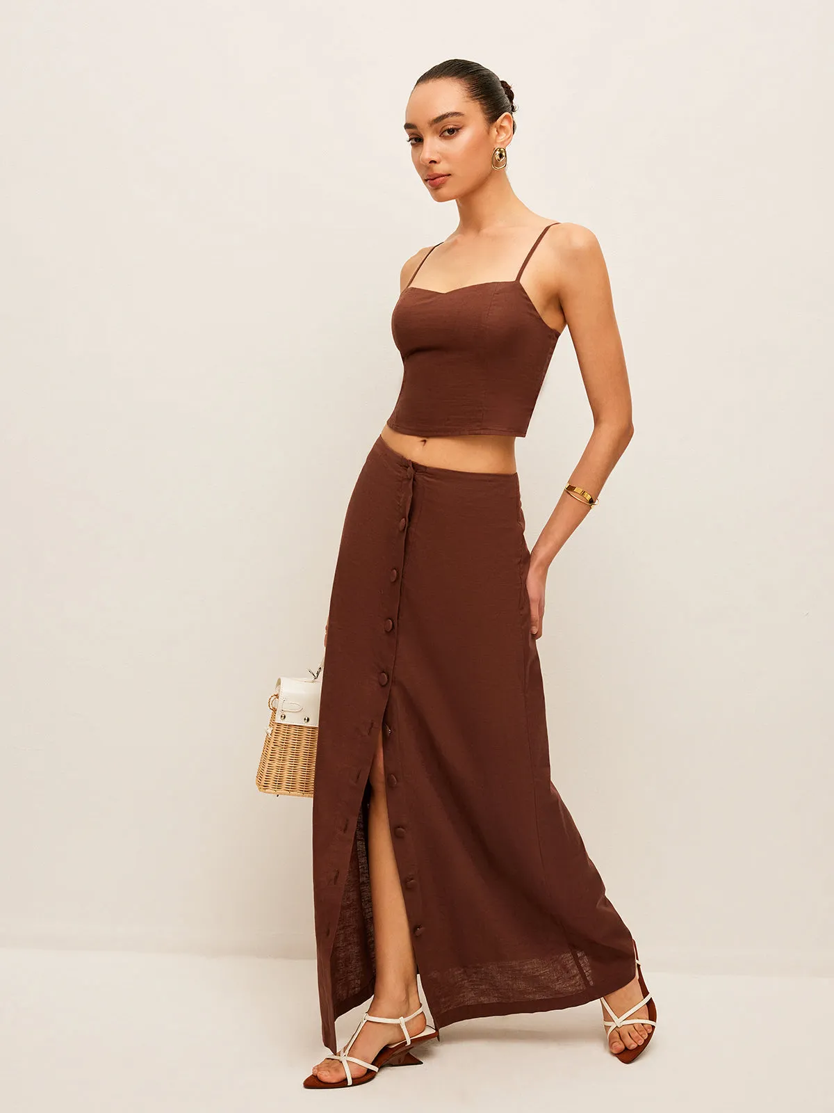 Cotton & Linen Button-Front Skirt Set sold by COMMENSE product image thumbnail 2