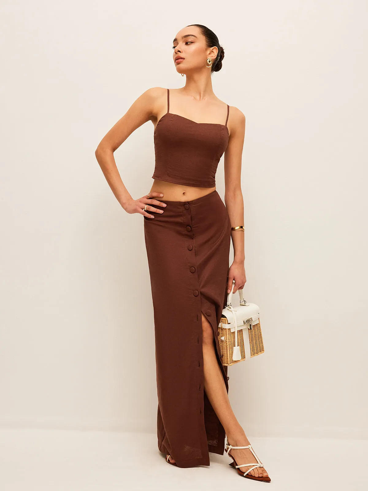 Cotton & Linen Button-Front Skirt Set sold by COMMENSE