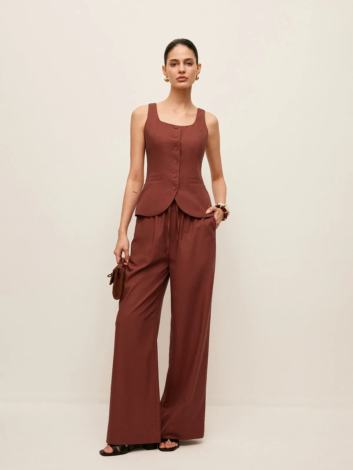 Cotton & Linen Tied Back Vest With Drawstring Pants Set sold by COMMENSE product image thumbnail 2