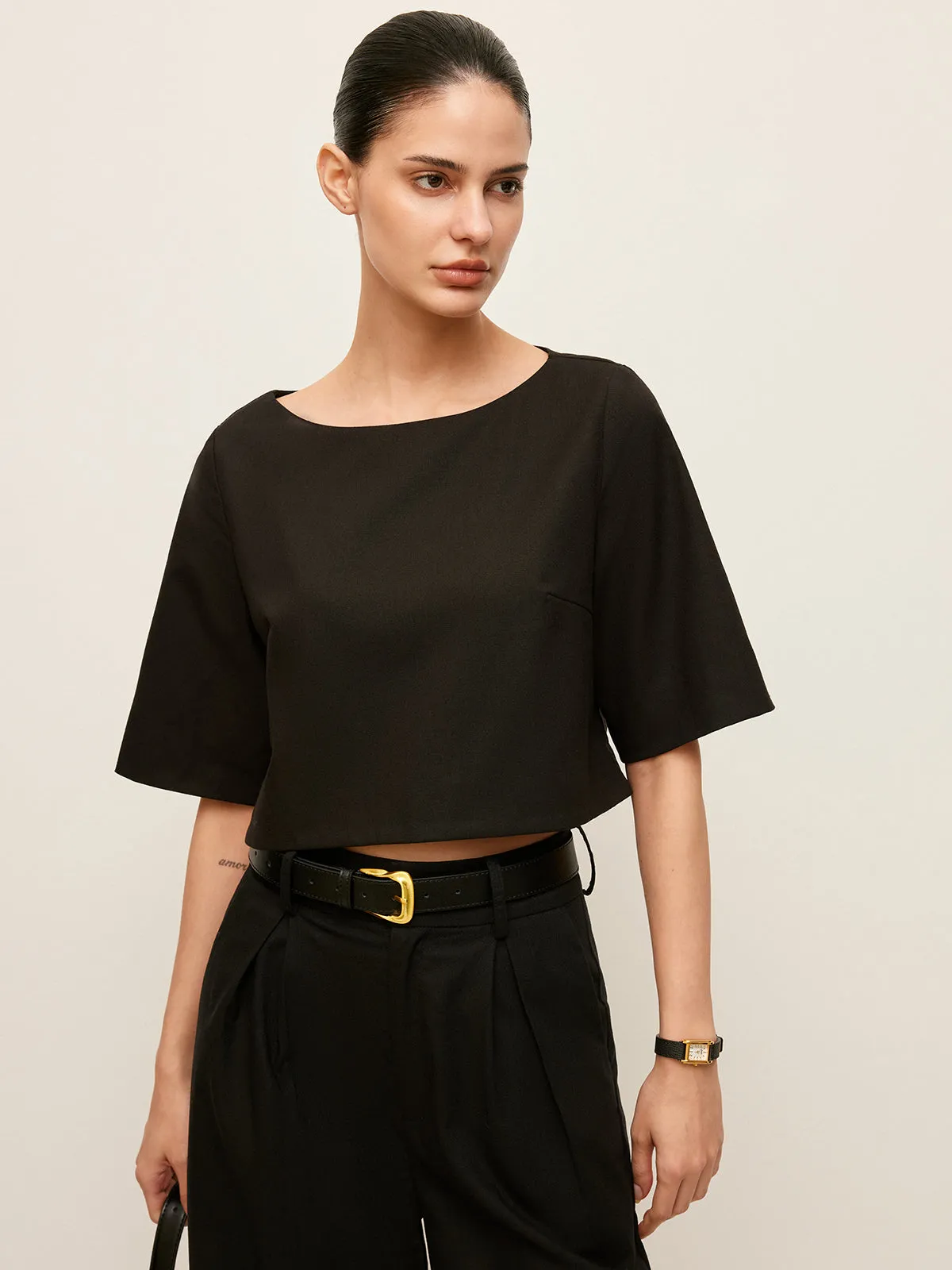 Cotton & Linen Crop Top With Pants Set sold by COMMENSE product image thumbnail 3