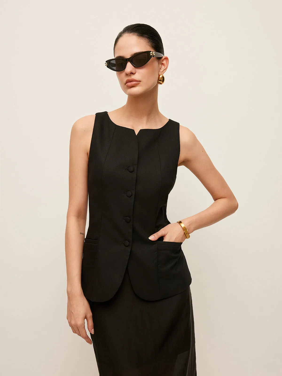 Cotton & Linen Button-Front Vest Without Belt sold by COMMENSE product image thumbnail 5