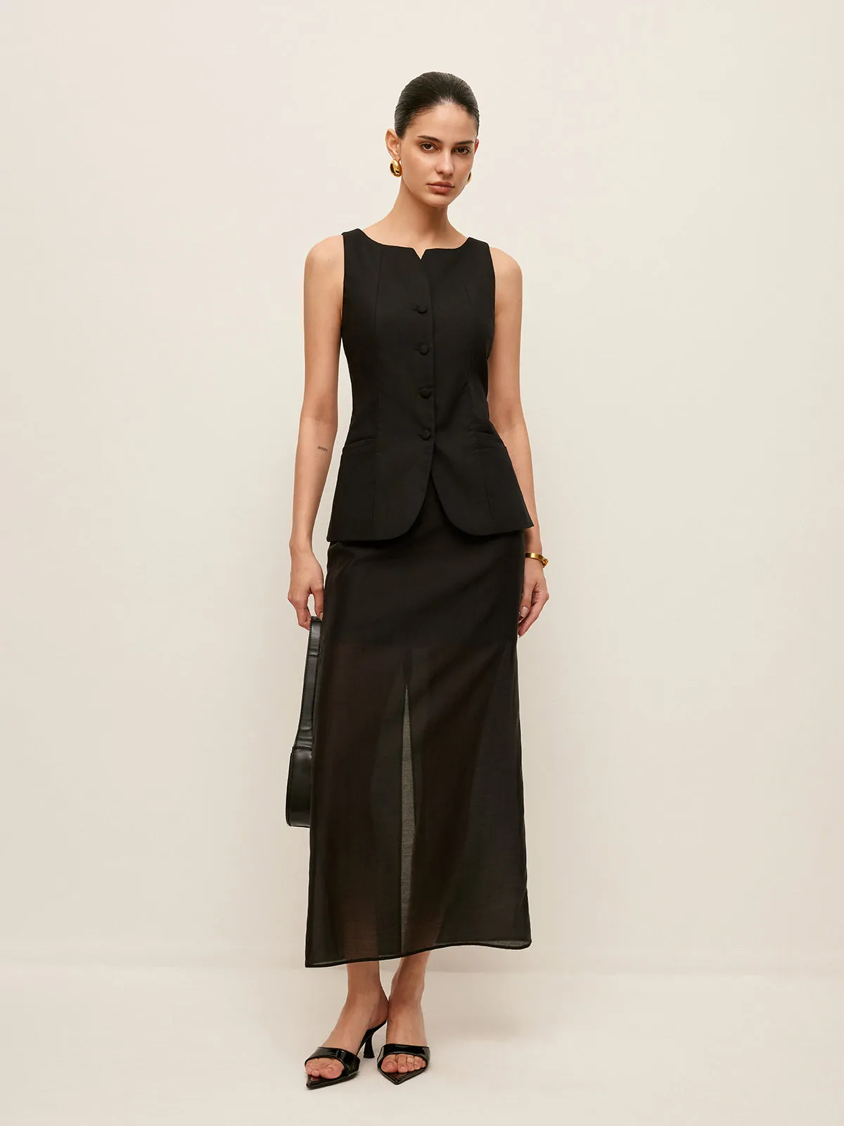 Cotton & Linen Button-Front Vest Without Belt sold by COMMENSE product image thumbnail 2