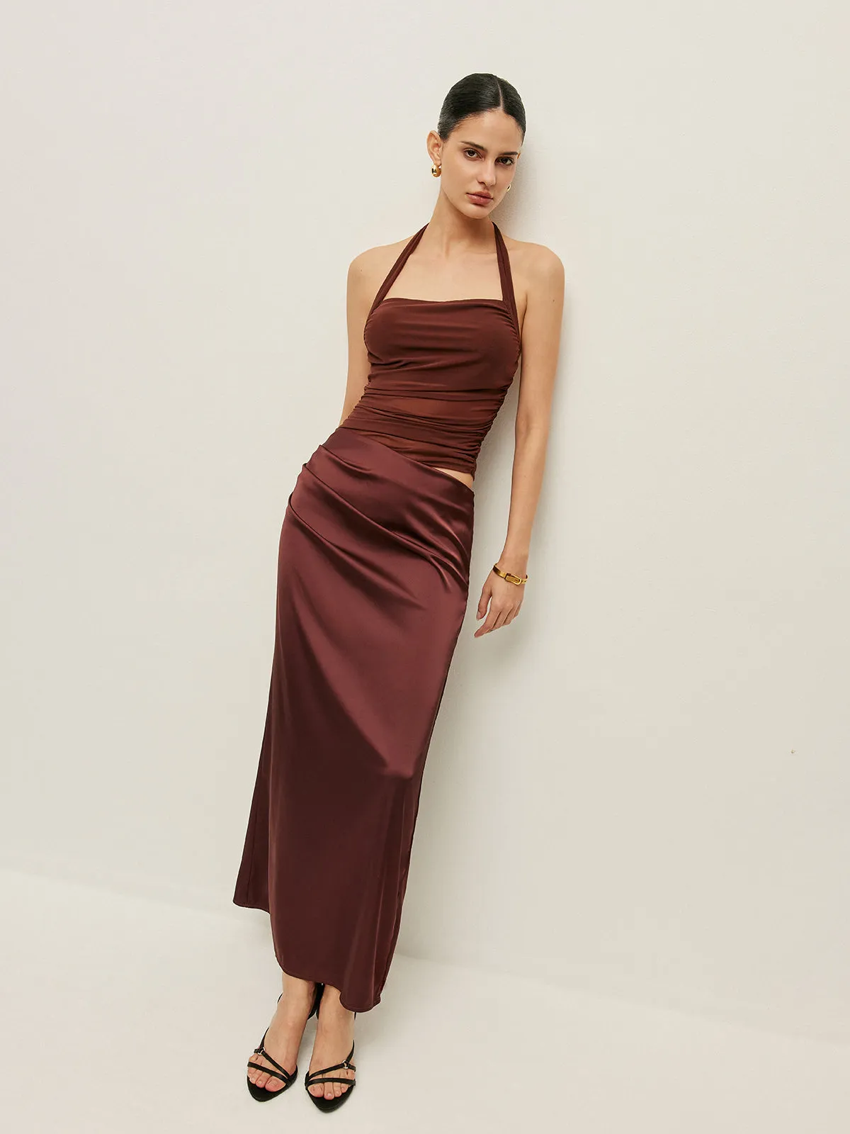 Ruched Halter Neck Cut-Out Detail Dress sold by COMMENSE