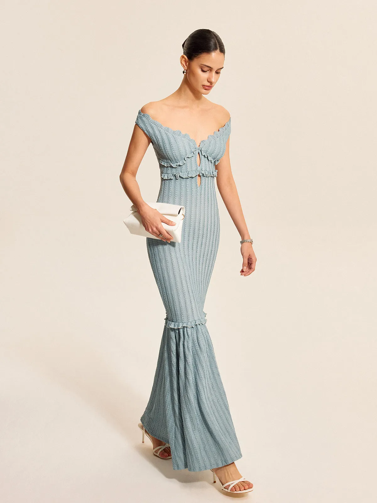 Off-Shoulder Ruffle Detail Dress sold by COMMENSE product image thumbnail 3