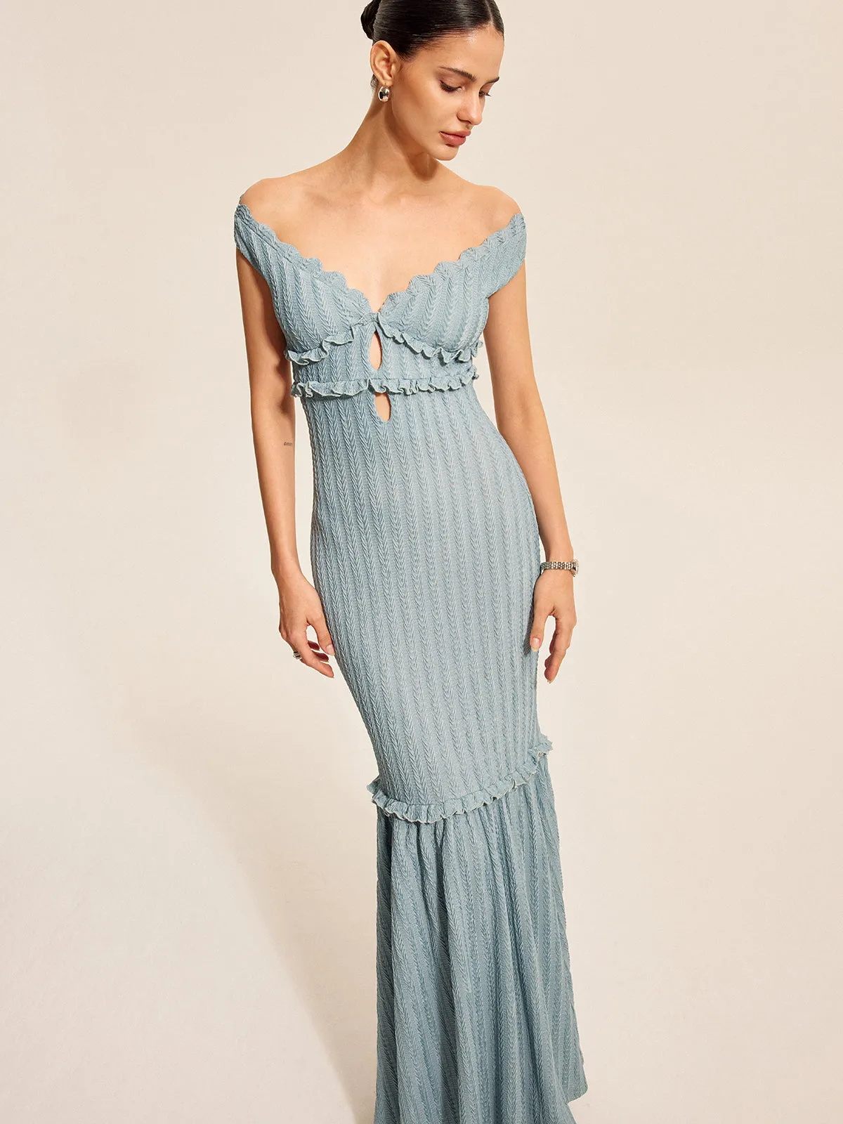 Off-Shoulder Ruffle Detail Dress sold by COMMENSE product image thumbnail 5