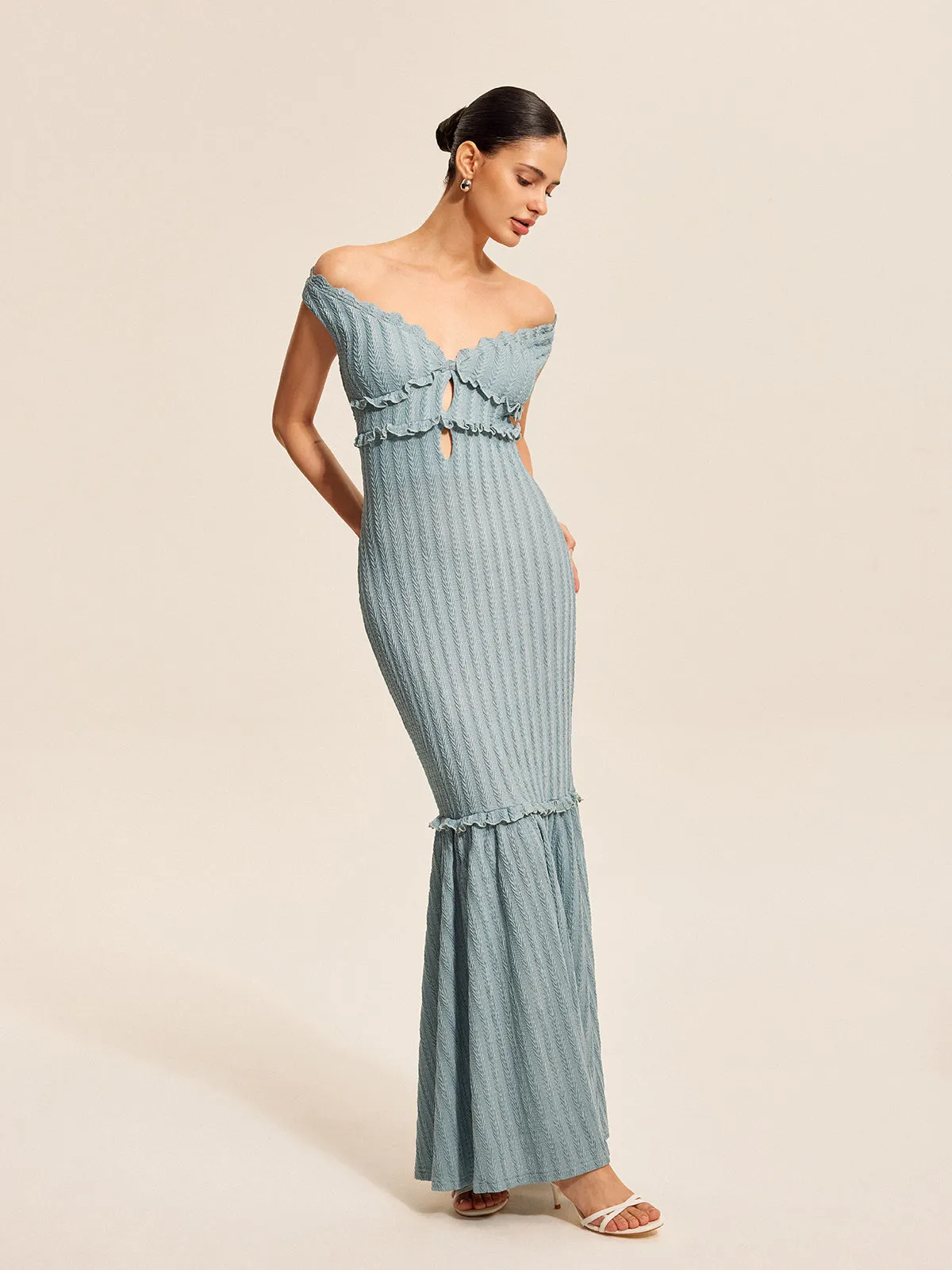 Off-Shoulder Ruffle Detail Dress sold by COMMENSE product image thumbnail 2