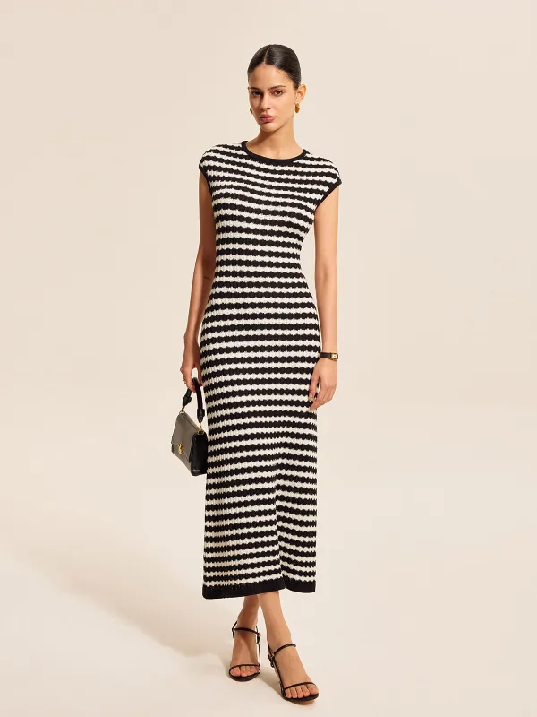 Striped Cap Sleeves Knit Dress sold by COMMENSE