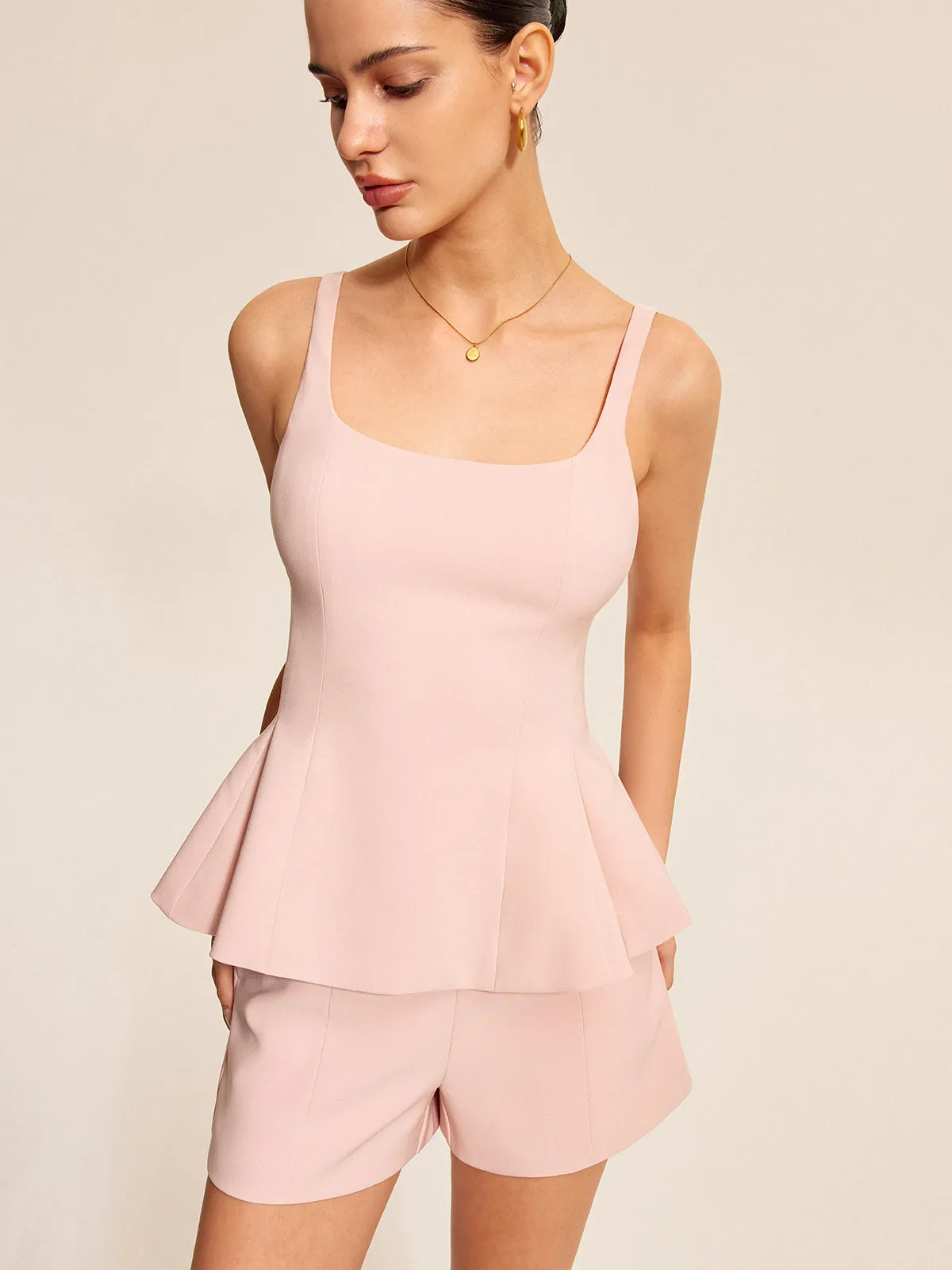 Peplum Tank Top With Shorts Set sold by COMMENSE product image thumbnail 4