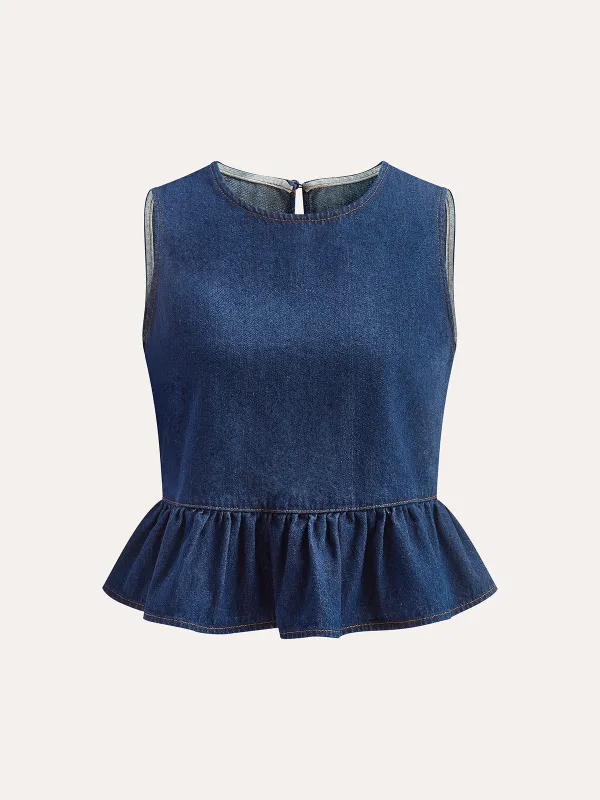 Cotton Denim Peplum Top sold by COMMENSE