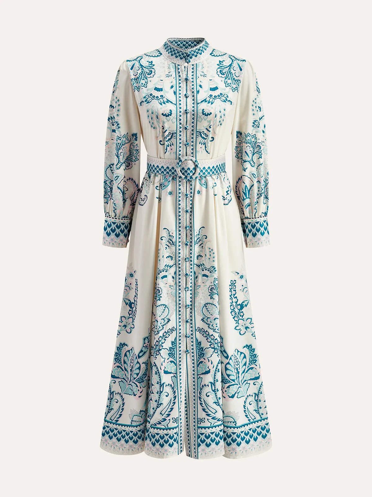 Print Button Detail Belted Dress sold by COMMENSE