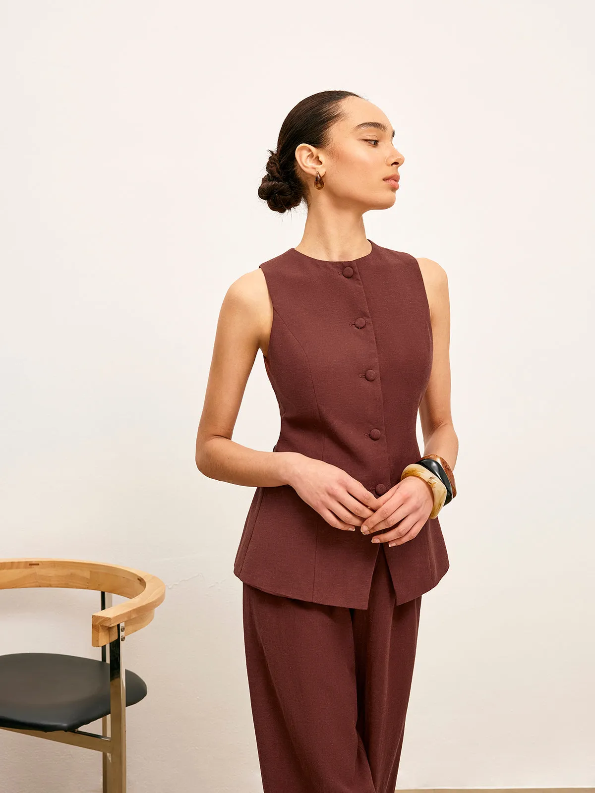 Button-Up Vest With Pocket Detail sold by COMMENSE product image thumbnail 5