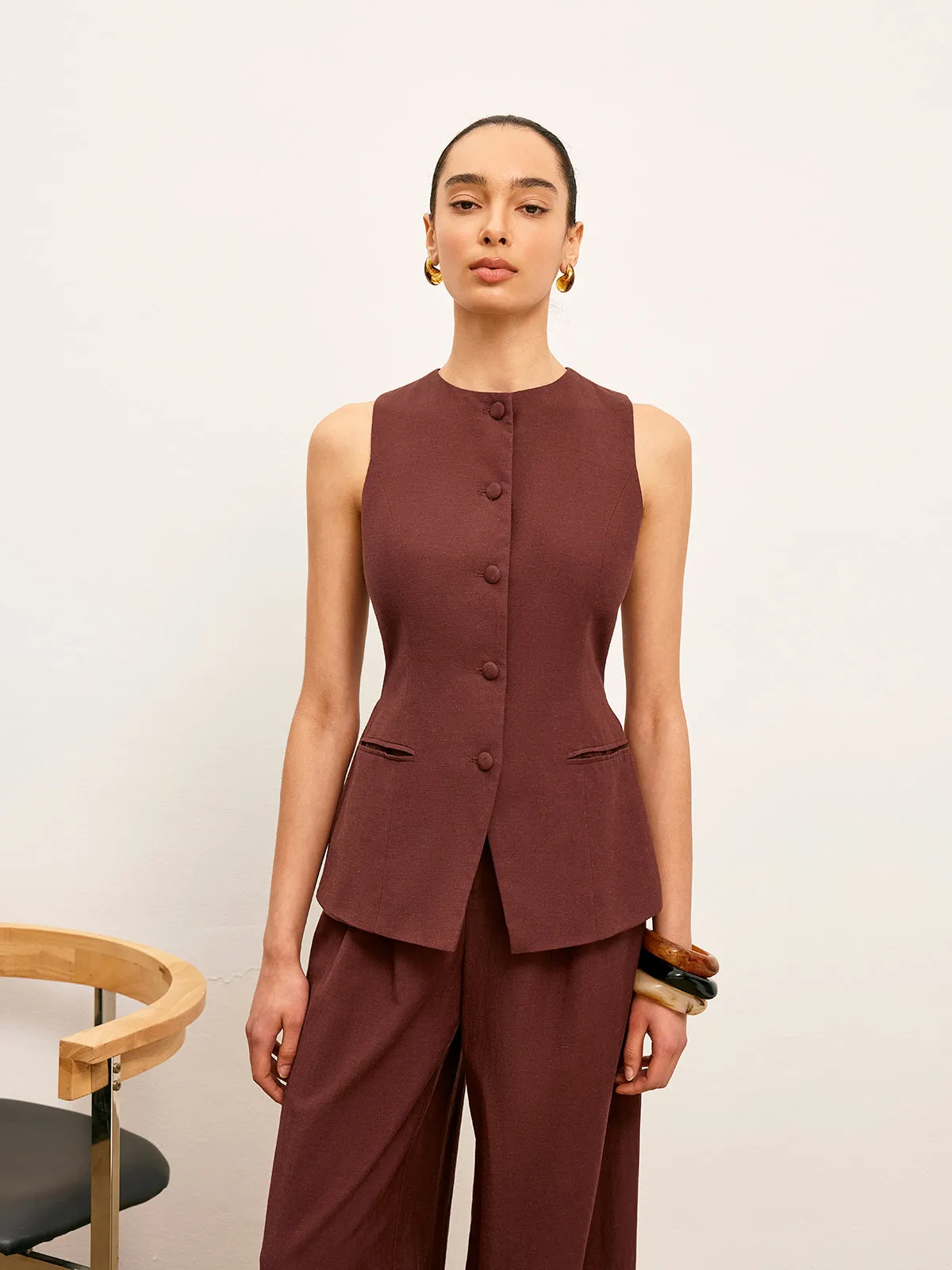 Button-Up Vest With Pocket Detail sold by COMMENSE product image thumbnail 4