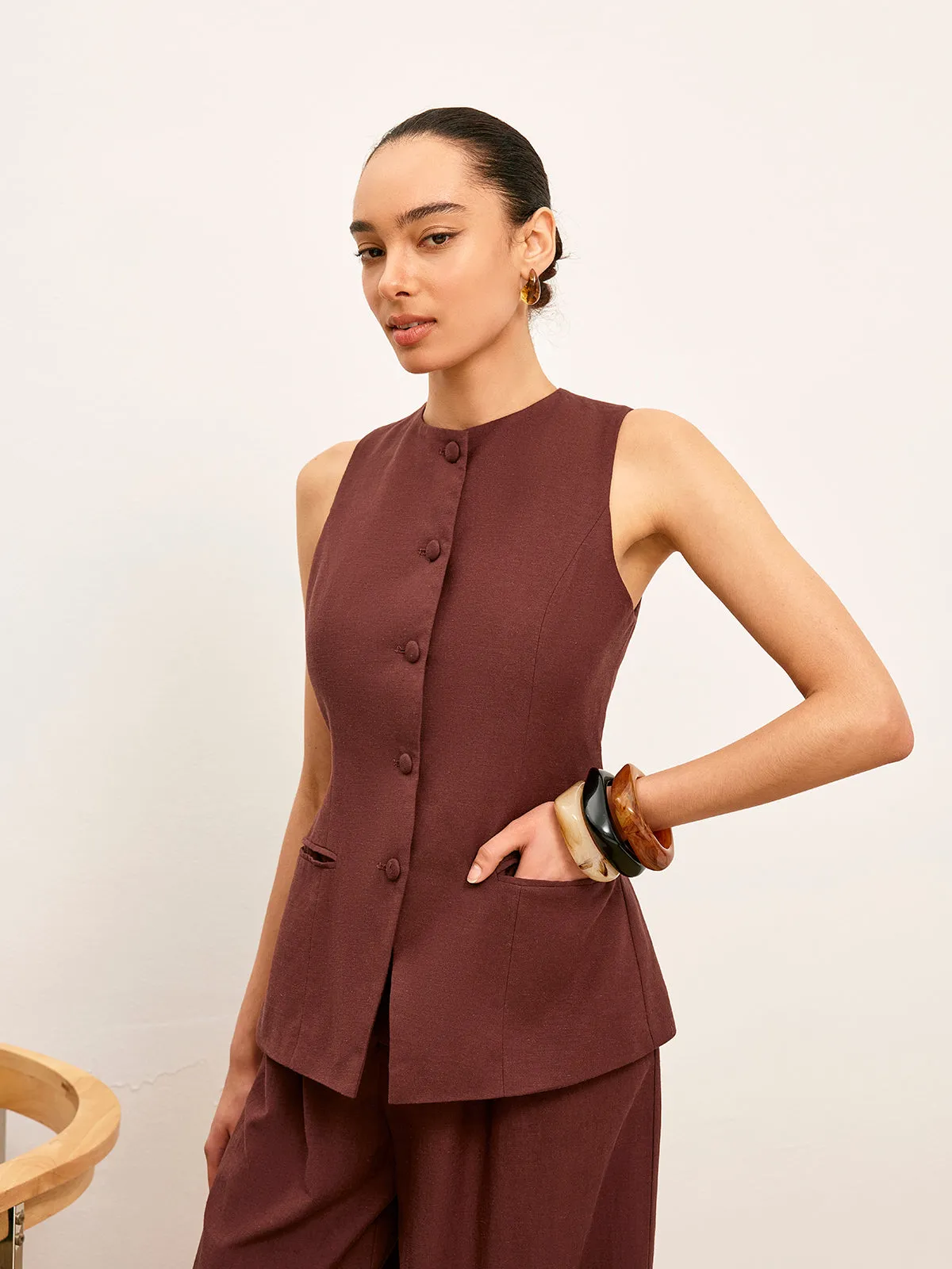 Button-Up Vest With Pocket Detail sold by COMMENSE product image thumbnail 2