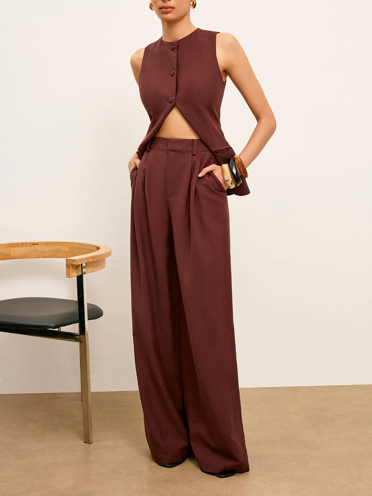 Mid-Waist Wide-Leg Pants With Pockets sold by COMMENSE product image thumbnail 3