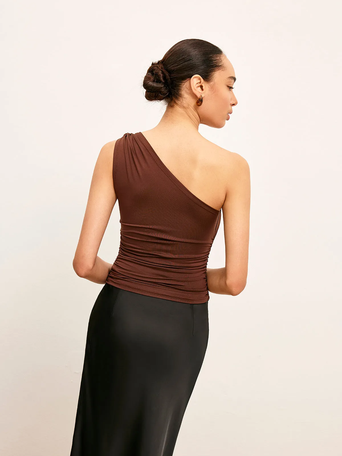One-Shoulder Metal Detail Ruched Top sold by COMMENSE product image thumbnail 4