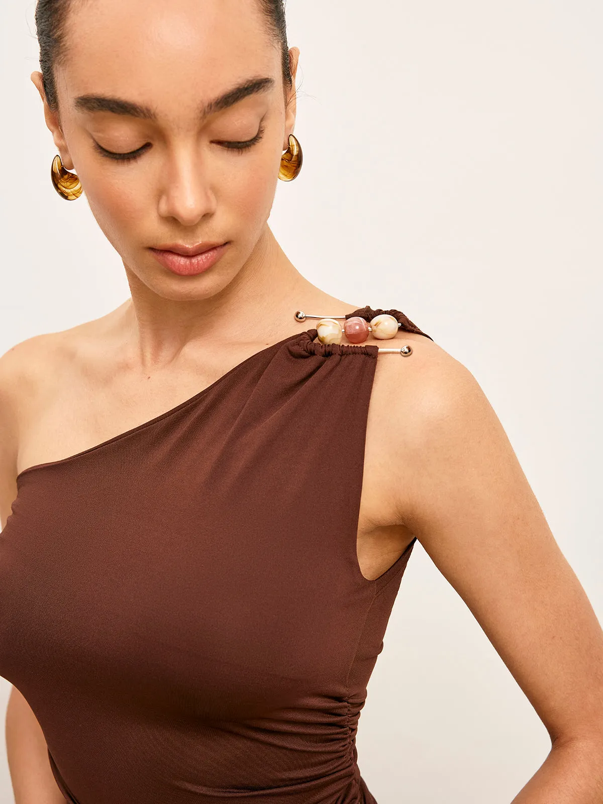 One-Shoulder Metal Detail Ruched Top sold by COMMENSE product image thumbnail 2