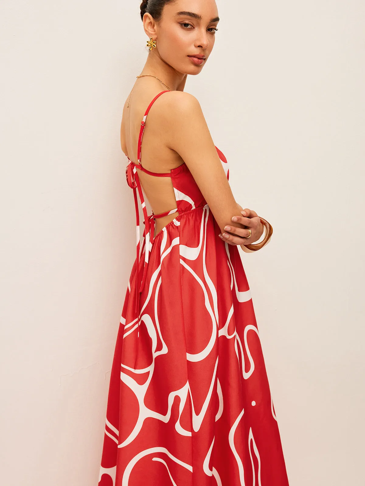 Printed Back Tie Detail Dress sold by COMMENSE product image thumbnail 5
