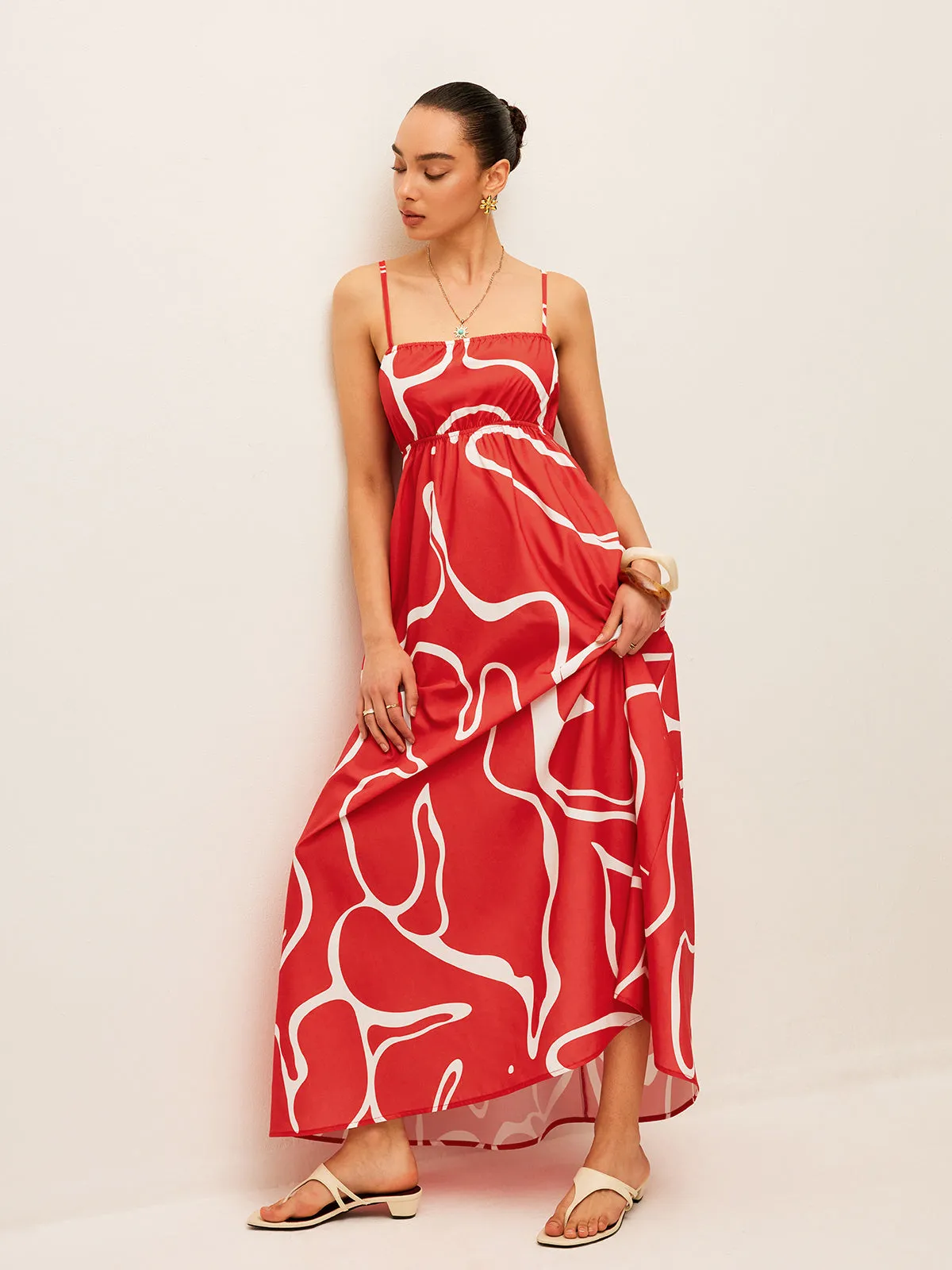 Printed Back Tie Detail Dress sold by COMMENSE product image thumbnail 4