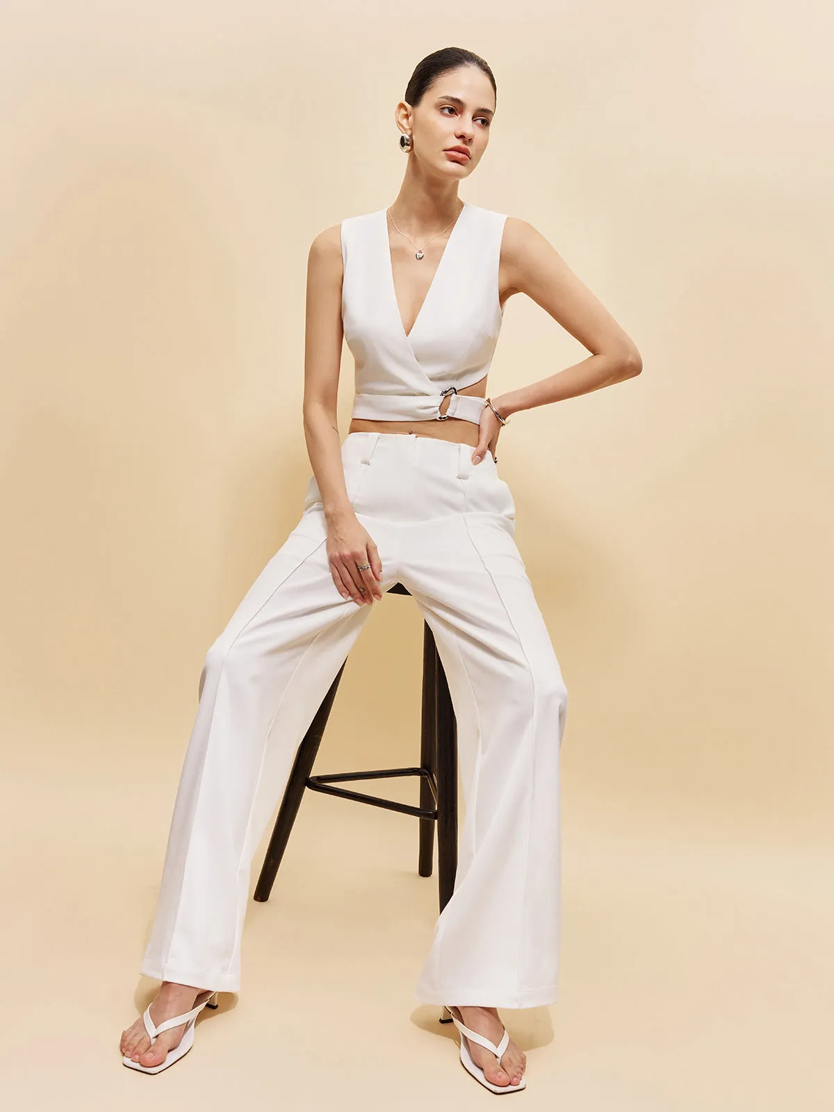 V-Neck Crop Top With Side Ring Detail sold by COMMENSE product image thumbnail 3