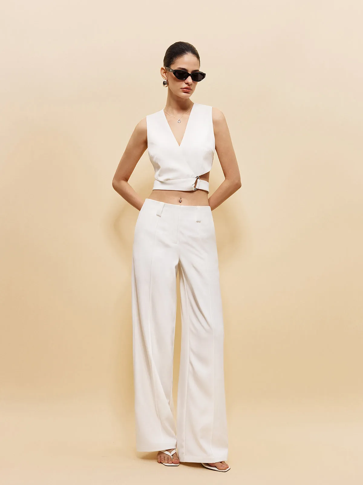 V-Neck Crop Top With Side Ring Detail sold by COMMENSE product image thumbnail 2