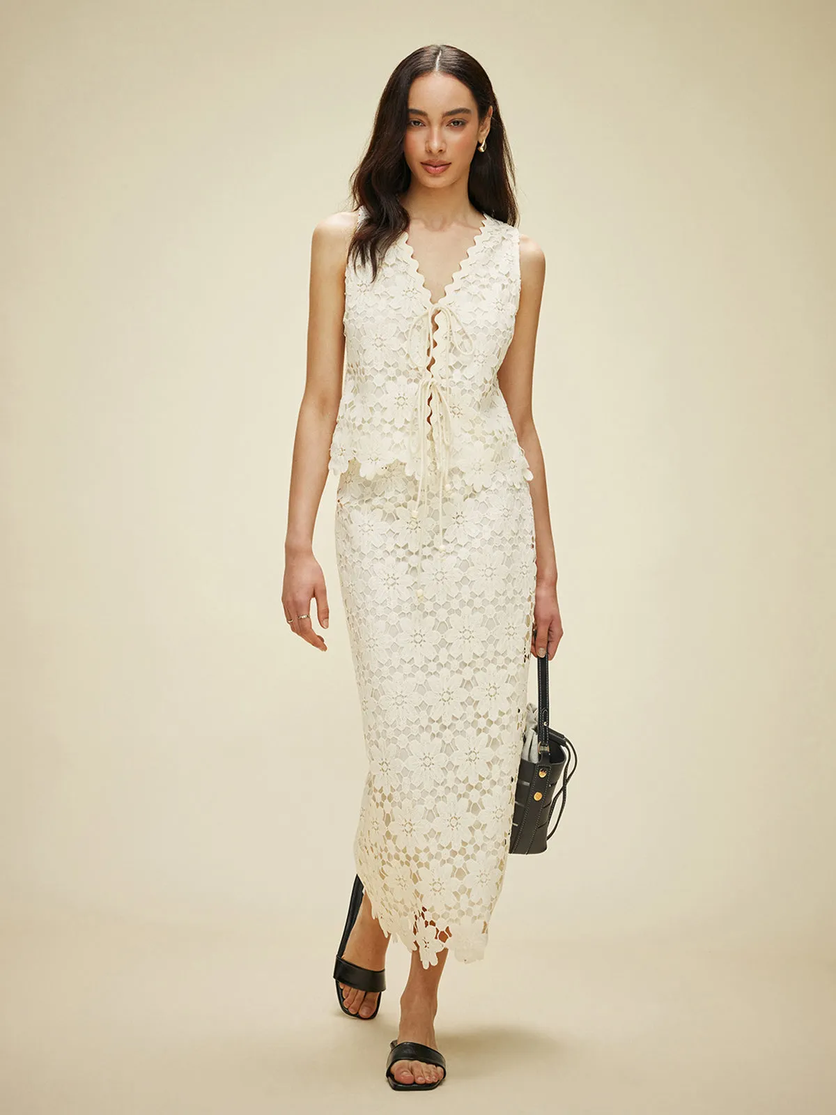 Lace Tied Front Top With Skirt Set sold by COMMENSE product image thumbnail 5