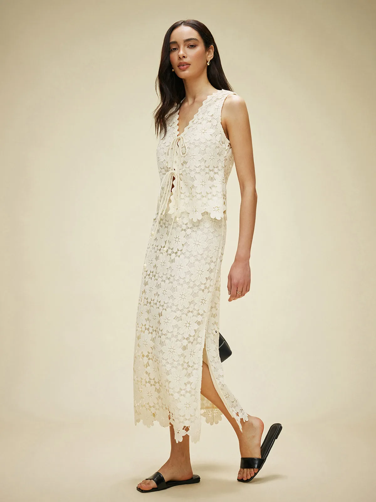 Lace Tied Front Top With Skirt Set sold by COMMENSE product image thumbnail 2